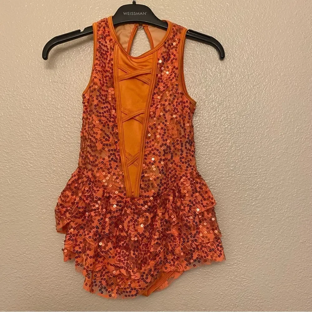 WEISSMAN Dance Costume peach orange lace Your Song 13704 MC-Medium child